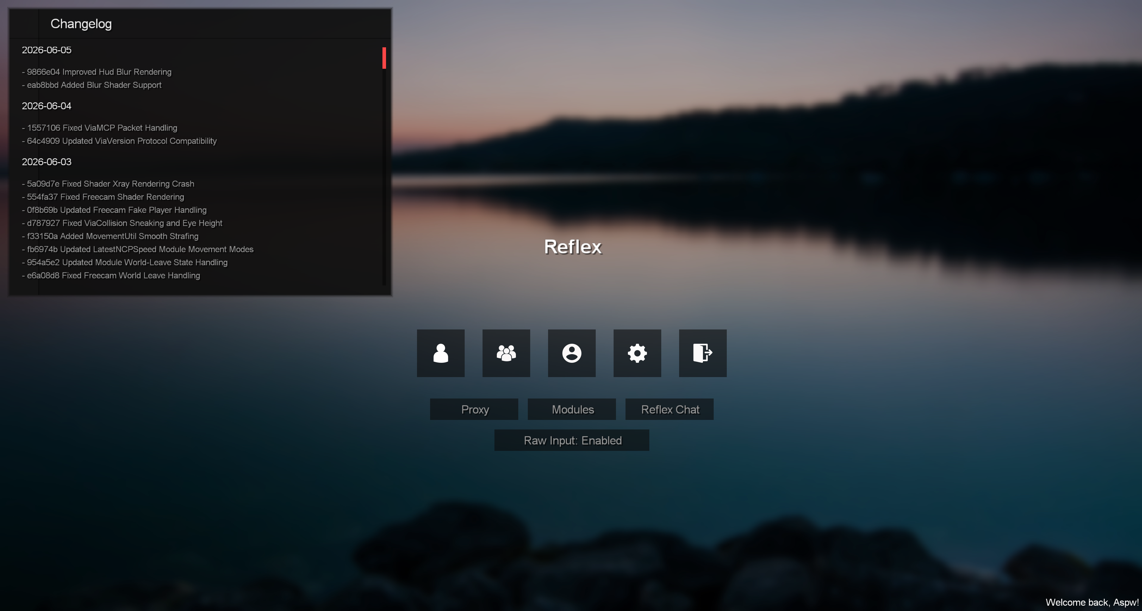 Reflex Client main menu screenshot